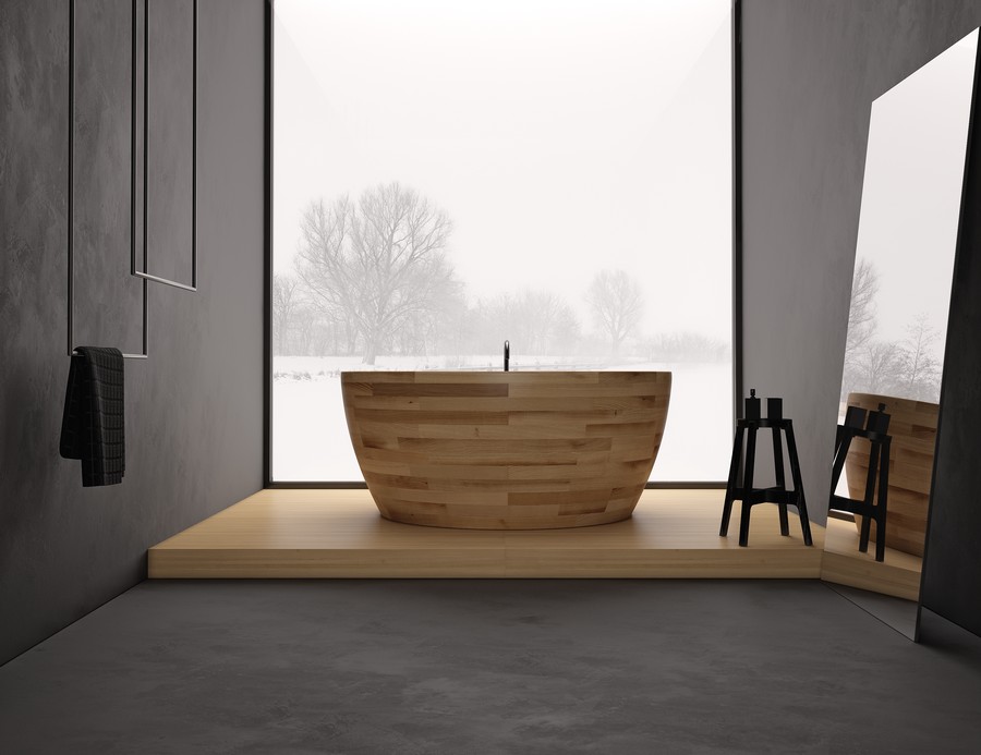 Vasca da bagno in legno con un carattere unico9